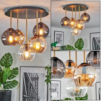 Koyoto Plafondlamp, Kogellampje 45 cm Messing, Zwart, 5-lichts