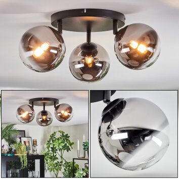 Chehalis Plafondlamp, Kogellampje 49 cm Chroom, Duidelijk, Rookkleurig, 3-lichts