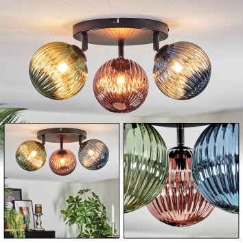 Chehalis Plafondlamp, Kogellampje Blauw, Groen, Koperkleurig, 3-lichts