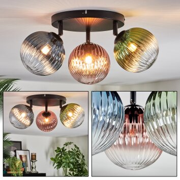 Chehalis Plafondlamp, Kogellampje Blauw, Groen, Duidelijk, Koperkleurig, 3-lichts