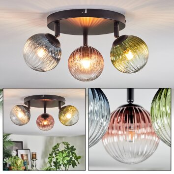 Chehalis Plafondlamp, Kogellampje Blauw, Groen, Duidelijk, Koperkleurig, 3-lichts