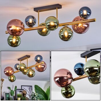 Chehalis Plafondlamp, Kogellampje Goud, Zwart, 8-lichts