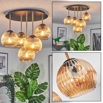 Ripoll Plafondlamp, Kogellampje Messing, Zwart, 5-lichts