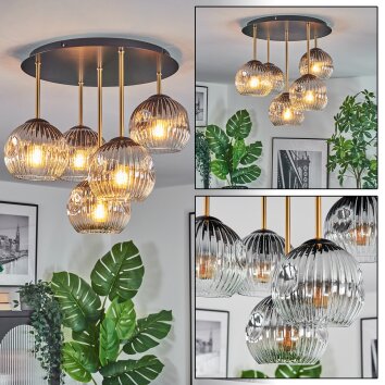 Ripoll Plafondlamp, Kogellampje Messing, Zwart, 5-lichts