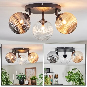 Chehalis Plafondlamp, Kogellampje 25 cm Amber, Duidelijk, Rookkleurig, 3-lichts