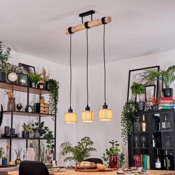 Bongal Hanglamp, Hanglamp Natuurlijke kleuren, Zwart, 3-lichts