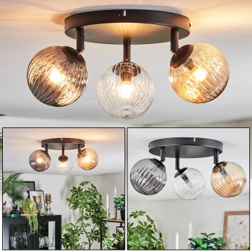 Chehalis Plafondlamp, Kogellampje 44 cm Amber, Duidelijk, Rookkleurig, 3-lichts