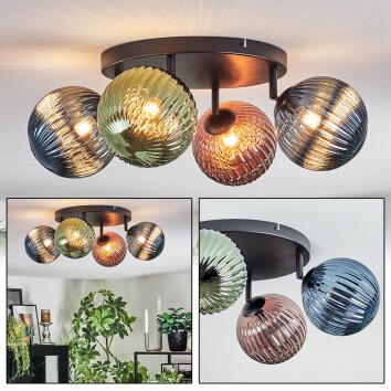 Chehalis Plafondlamp, Kogellampje 30 cm Blauw, Groen, Koperkleurig, 4-lichts