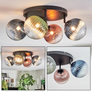 Chehalis Plafondlamp, Kogellampje 30 cm Blauw, Groen, Duidelijk, Koperkleurig, 4-lichts