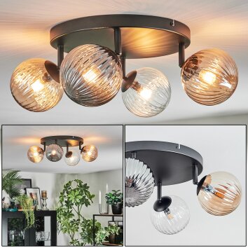 Chehalis Plafondlamp, Kogellampje Amber, Duidelijk, Rookkleurig, 4-lichts