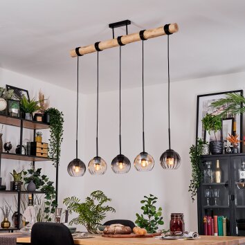 Koyoto Hanglamp, Kogellampje, Hanglamp Natuurlijke kleuren, Zwart, 5-lichts