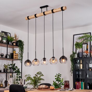 Koyoto Hanglamp, Kogellampje, Hanglamp Natuurlijke kleuren, Zwart, 5-lichts
