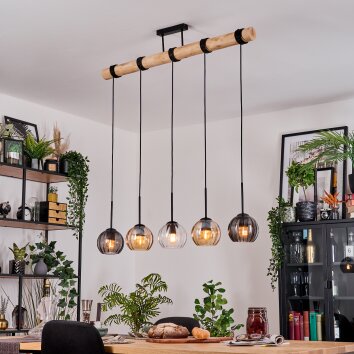 Koyoto Hanglamp, Kogellampje, Hanglamp Natuurlijke kleuren, Zwart, 5-lichts