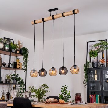Koyoto Hanglamp, Kogellampje, Hanglamp Natuurlijke kleuren, Zwart, 5-lichts