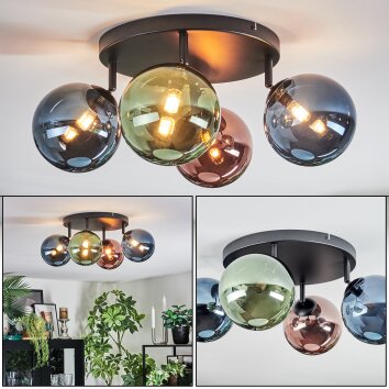 Chehalis Plafondlamp, Kogellampje Blauw, Groen, Koperkleurig, 4-lichts