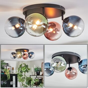 Chehalis Plafondlamp, Kogellampje Blauw, Groen, Duidelijk, Koperkleurig, 4-lichts
