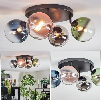Chehalis Plafondlamp, Kogellampje Blauw, Chroom, Groen, Duidelijk, Koperkleurig, Rookkleurig, 4-lichts