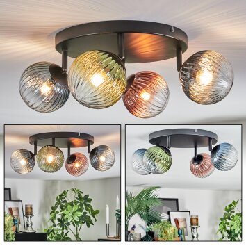 Chehalis Plafondlamp, Kogellampje Blauw, Groen, Duidelijk, Koperkleurig, 4-lichts