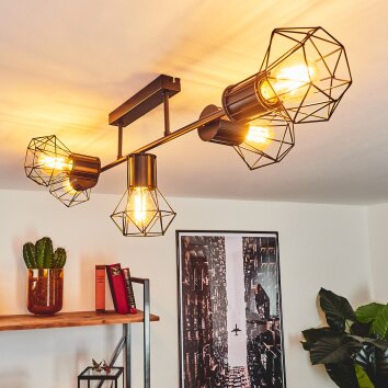 Bardhaman Plafondlamp Zwart, 5-lichts