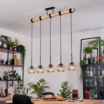 Ripoll Hanglamp, Kogellampje, Hanglamp Natuurlijke kleuren, Zwart, 5-lichts