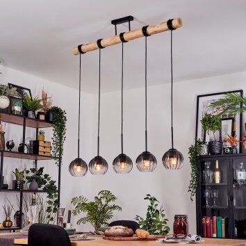 Koyoto Hanglamp, Kogellampje, Hanglamp Natuurlijke kleuren, Zwart, 5-lichts