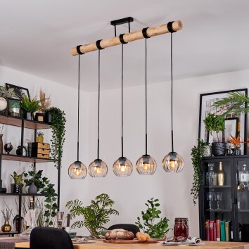 Koyoto Hanglamp, Kogellampje, Hanglamp Natuurlijke kleuren, Zwart, 5-lichts