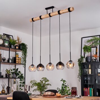 Koyoto Hanglamp, Kogellampje, Hanglamp Natuurlijke kleuren, Zwart, 5-lichts