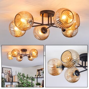 Ripoll Plafondlamp, Kogellampje Amber, 6-lichts