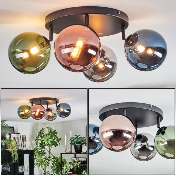 Chehalis Plafondlamp, Kogellampje Blauw, Chroom, Groen, Koperkleurig, Rookkleurig, 4-lichts
