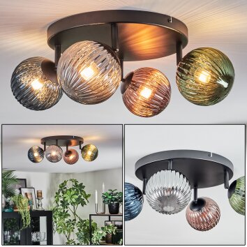 Chehalis Plafondlamp, Kogellampje Blauw, Groen, Koperkleurig, Rookkleurig, 4-lichts