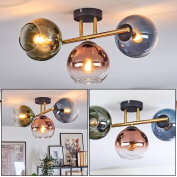 Koyoto Plafondlamp, Kogellampje Goud, Zwart, 3-lichts