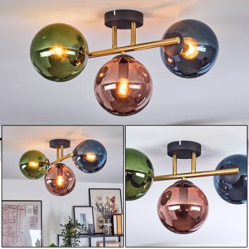 Gastor Plafondlamp, Kogellampje Goud, Zwart, 3-lichts