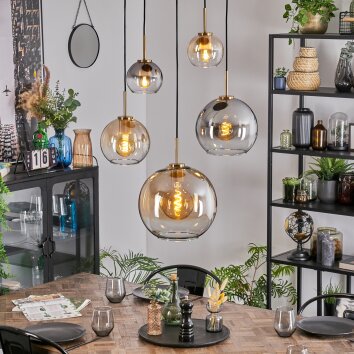 Koyoto Hanglamp, Kogellampje, Hanglamp Goud, Zwart, 5-lichts