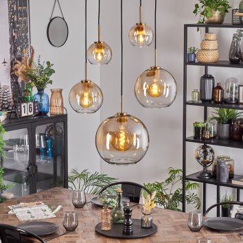 Koyoto Hanglamp, Kogellampje, Hanglamp Goud, Zwart, 5-lichts
