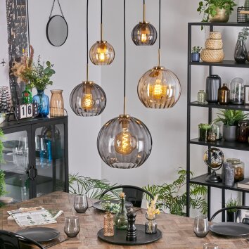 Koyoto Hanglamp, Kogellampje, Hanglamp Goud, Zwart, 5-lichts