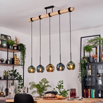 Ripoll Hanglamp, Kogellampje, Hanglamp Natuurlijke kleuren, Zwart, 5-lichts