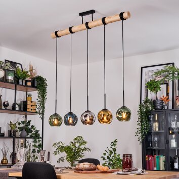 Ripoll Hanglamp, Kogellampje, Hanglamp Natuurlijke kleuren, Zwart, 5-lichts