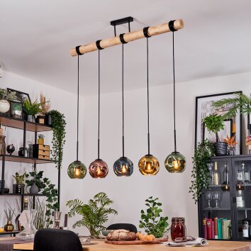 Ripoll Hanglamp, Kogellampje, Hanglamp Natuurlijke kleuren, Zwart, 5-lichts