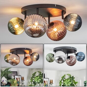 Chehalis Plafondlamp, Kogellampje Blauw, Groen, Koperkleurig, Rookkleurig, 4-lichts