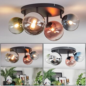 Chehalis Plafondlamp, Kogellampje Blauw, Chroom, Groen, Duidelijk, Koperkleurig, Rookkleurig, 4-lichts