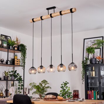 Ripoll Hanglamp, Kogellampje, Hanglamp Natuurlijke kleuren, Zwart, 5-lichts