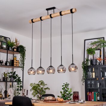 Ripoll Hanglamp, Kogellampje, Hanglamp Natuurlijke kleuren, Zwart, 5-lichts