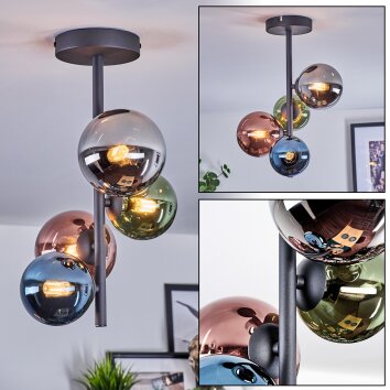 Chehalis Plafondlamp, Kogellampje 27 cm Blauw, Chroom, Groen, Koperkleurig, Rookkleurig, 4-lichts