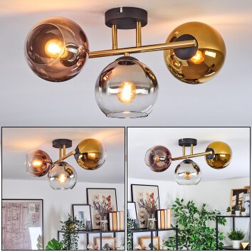 Koyoto Plafondlamp, Kogellampje Goud, Zwart, 3-lichts