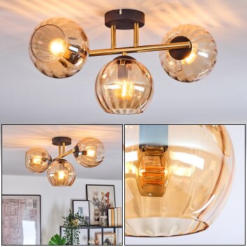 Koyoto Plafondlamp, Kogellampje Goud, Zwart, 3-lichts