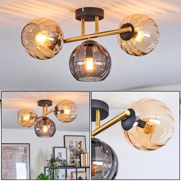 Koyoto Plafondlamp, Kogellampje Goud, Zwart, 3-lichts