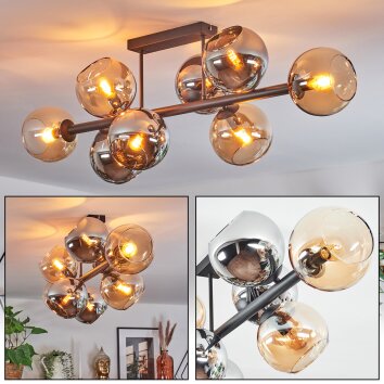 Koyoto Plafondlamp, Kogellampje Amber, Chroom, Rookkleurig, 8-lichts
