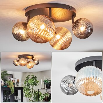 Chehalis Plafondlamp, Kogellampje Amber, Rookkleurig, 4-lichts