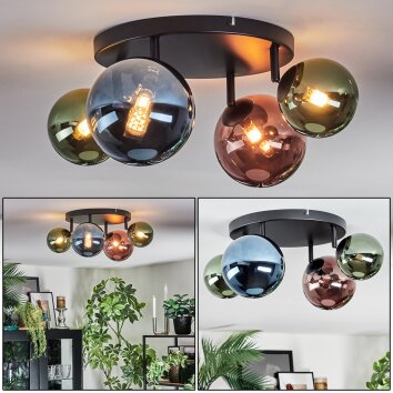 Chehalis Plafondlamp, Kogellampje Blauw, Groen, Koperkleurig, 4-lichts