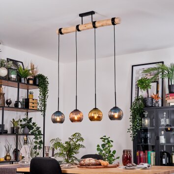 Koyoto Hanglamp, Kogellampje, Hanglamp Natuurlijke kleuren, Zwart, 4-lichts